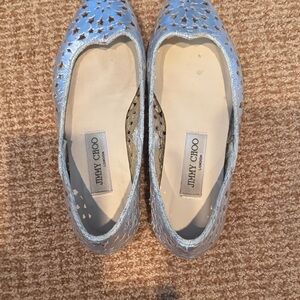 Jimmy Choo Silver Flats with Cut-Out Design